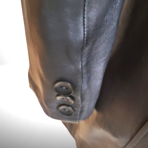 Kenneth Cole Reaction Black 100% Leather Coat – Size M – Tailored Long Jacket - Picture 9 of 11